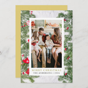 Elegant Simple Frame Christmas Family 1 Photo Holiday Card