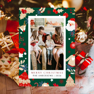 Elegant Simple Frame Christmas Family 1 Photo Holiday Card