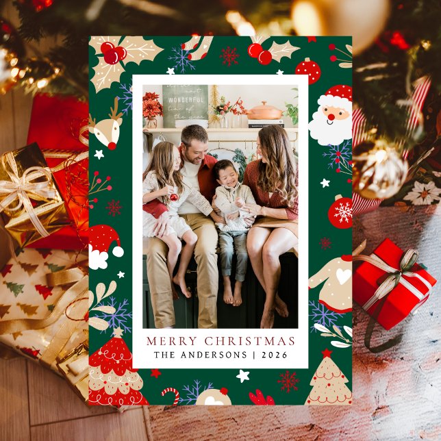 Elegant Simple Frame Christmas Family 1 Photo Holiday Card (Creator Uploaded)