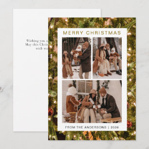 Elegant Simple Frame Christmas Family 3 Photo Holiday Card