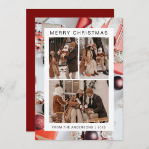 Elegant Simple Frame Christmas Family 3 Photo Holiday Card