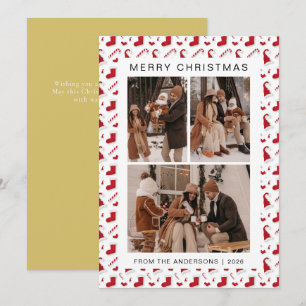 Elegant Simple Frame Christmas Family 3 Photo Holiday Card