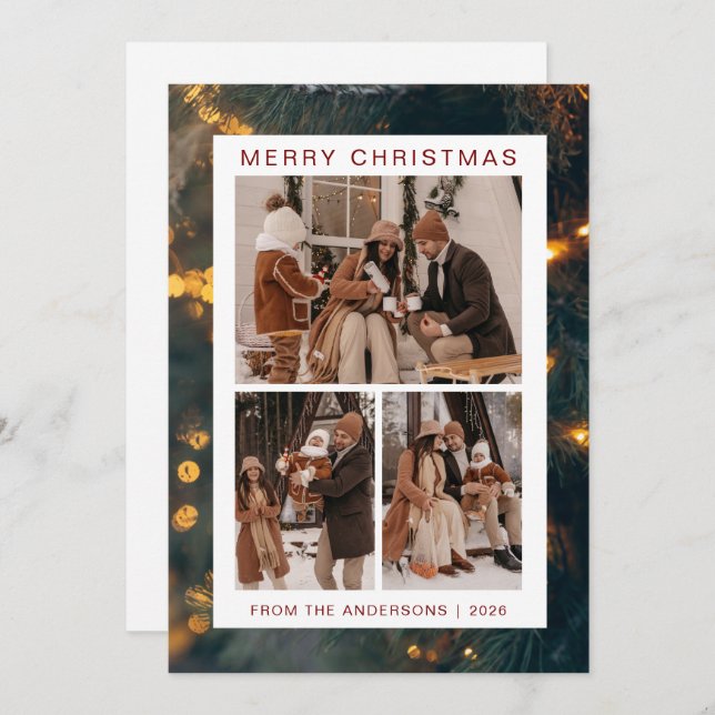 Elegant Simple Frame Christmas Family 3 Photo Holiday Card (Front/Back)