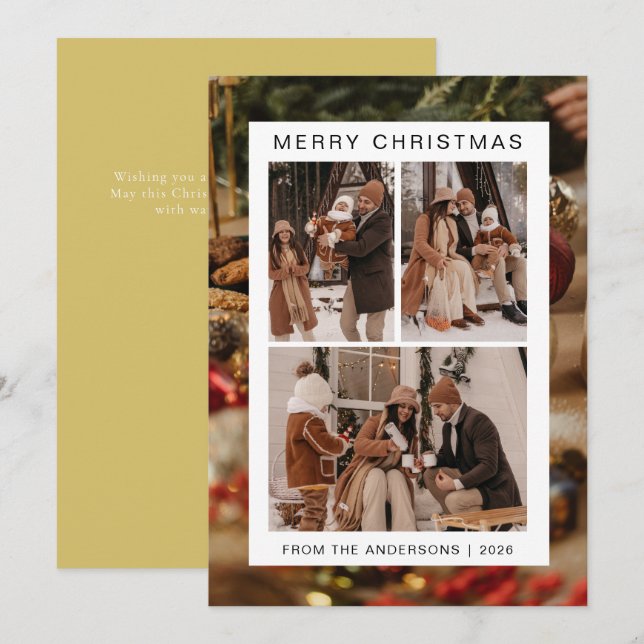 Elegant Simple Frame Christmas Family 3 Photo Holiday Card (Front/Back)