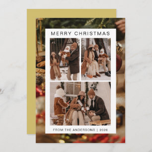 Elegant Simple Frame Christmas Family 3 Photo Holiday Card