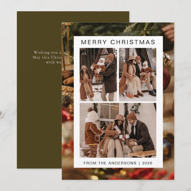 Elegant Simple Frame Christmas Family 3 Photo Holiday Card (Front/Back)