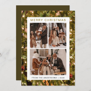 Elegant Simple Frame Christmas Family 3 Photo Holiday Card