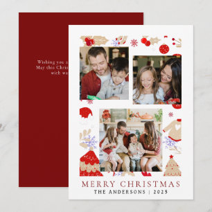Elegant Simple Frame Christmas Family 3 Photo Holiday Card