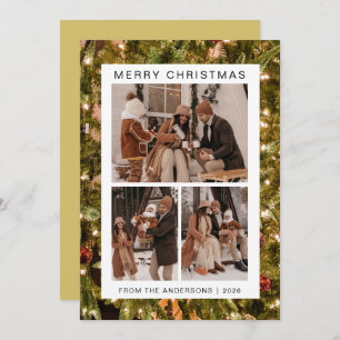 Elegant Simple Frame Christmas Family 3 Photo Holiday Card