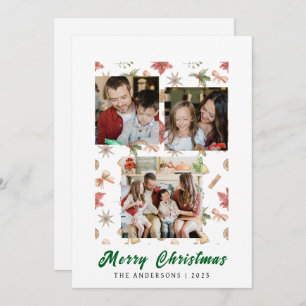 Elegant Simple Frame Christmas Family 3 Photo Holiday Card
