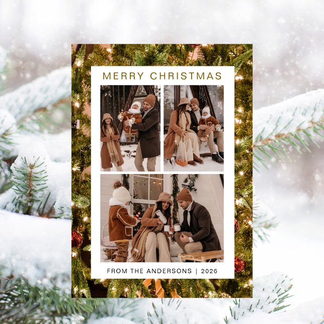 Elegant Simple Frame Christmas Family 3 Photo Holiday Card (Creator Uploaded)