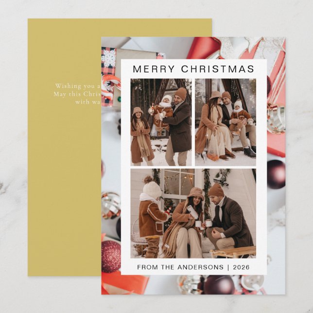 Elegant Simple Frame Christmas Family 3 Photo Holiday Card (Front/Back)