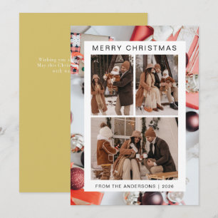 Elegant Simple Frame Christmas Family 3 Photo Holiday Card