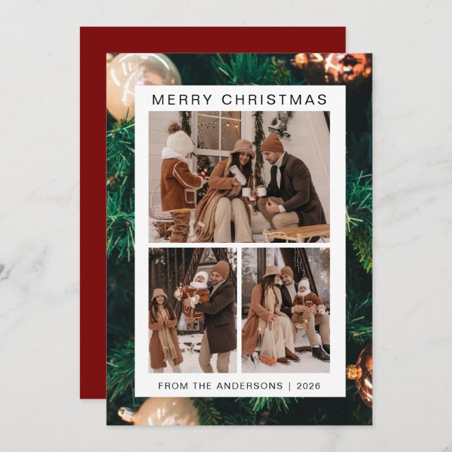 Elegant Simple Frame Christmas Family 3 Photo Holiday Card (Front/Back)