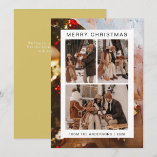 Elegant Simple Frame Christmas Family 3 Photo Holiday Card