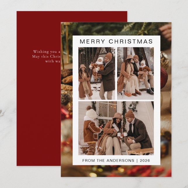 Elegant Simple Frame Christmas Family 3 Photo Holiday Card (Front/Back)
