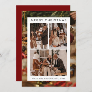 Elegant Simple Frame Christmas Family 3 Photo Holiday Card