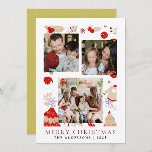 Elegant Simple Frame Christmas Family 3 Photo Holiday Card