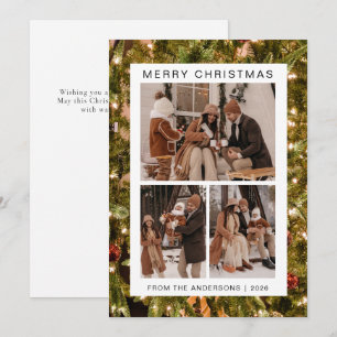 Elegant Simple Frame Christmas Family 3 Photo Holiday Card