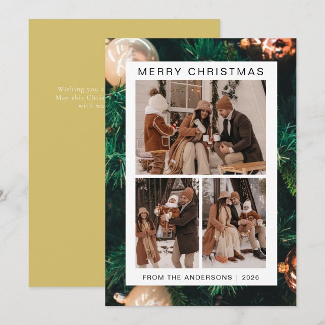 Elegant Simple Frame Christmas Family 3 Photo Holiday Card (Front/Back)