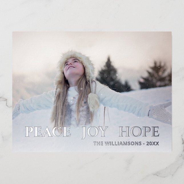 Elegant Simple Full Photo On Silver Foil Holiday Postcard (Front)