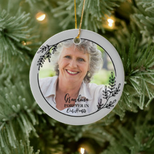 Elegant Simple Funeral Keepsake Mermorial Photo Ceramic Tree Decoration