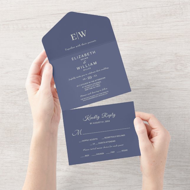 Elegant Simple Future Dusk with Monogram Wedding All In One Invitation (Tearaway)
