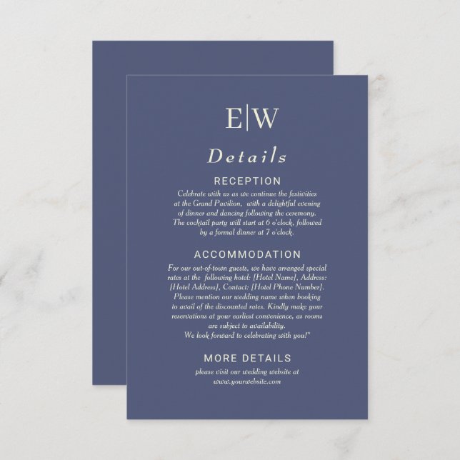 Elegant Simple Future Dusk with Monogram Wedding Enclosure Card (Front/Back)