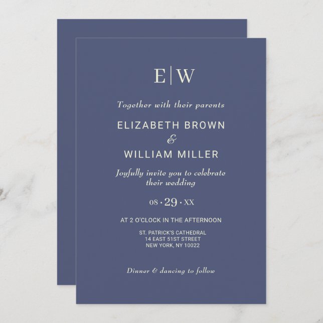 Elegant Simple Future Dusk with Monogram Wedding Invitation (Front/Back)