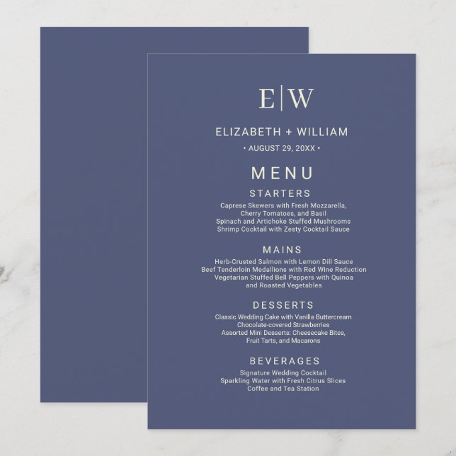 Elegant Simple Future Dusk with Monogram Wedding Menu (Front/Back)