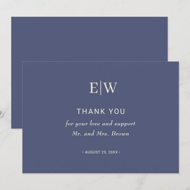 Elegant Simple Future Dusk with Monogram Wedding Thank You Card (Front/Back)