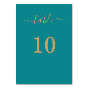 Elegant Simple Glam Script Gold Party Teal  Table Number