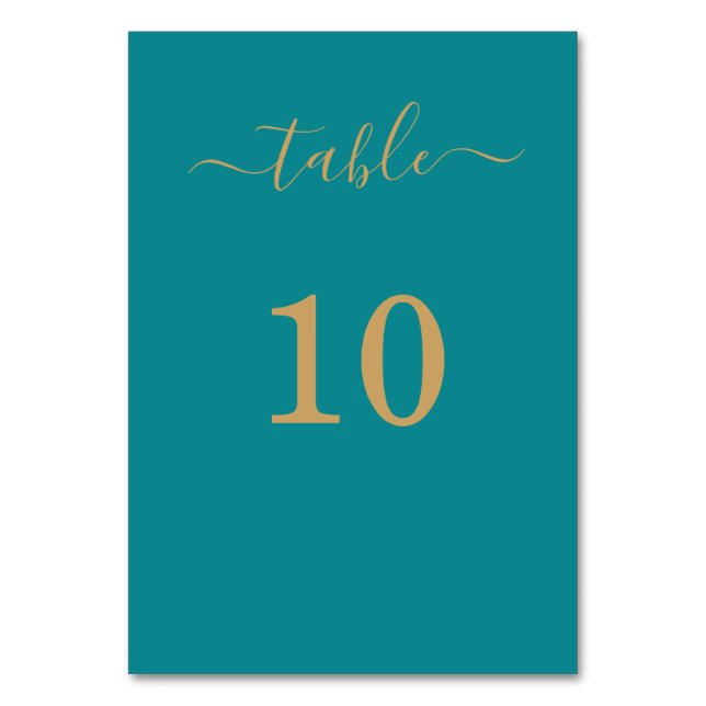 Elegant Simple Glam Script Gold Party Teal  Table Number (Front)