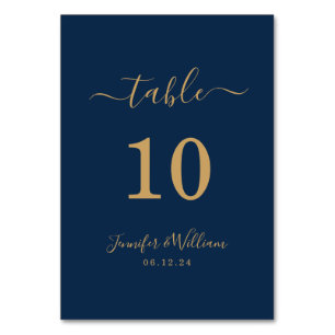 Elegant Simple Glam Script Wedding Gold Navy Table Number