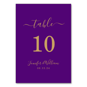 Elegant Simple Glam Script Wedding Gold Purple Table Number