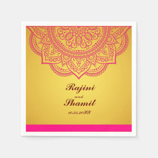 Elegant simple Gold and Pink Paisley Indian Hindu  Napkin
