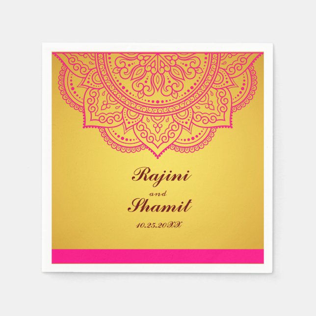 Elegant simple Gold and Pink Paisley Indian Hindu  Napkin (Front)