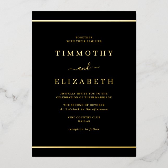 Elegant Simple Gold Black Wedding (Front)