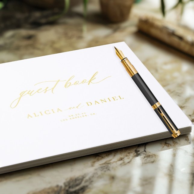 Elegant simple gold calligraphy minimalist wedding guest book (Creator Uploaded)