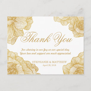 Elegant Simple Gold Floral Thank You Postcards