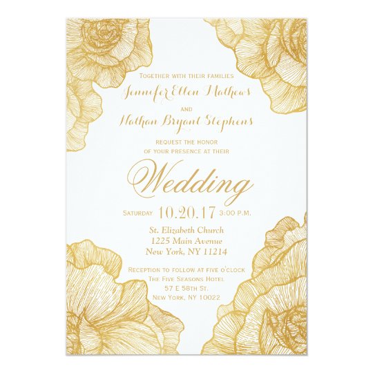 Elegant Simple Gold Floral Wedding Invitations