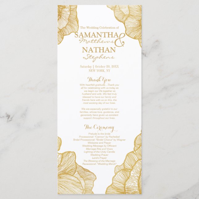 Elegant Simple Gold Floral Wedding Programs Programme (Front)