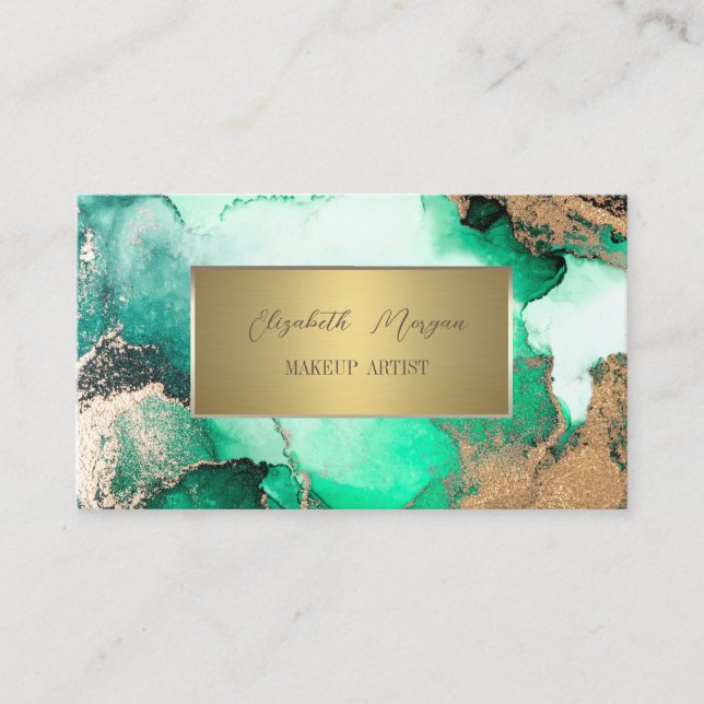 Elegant Simple Gold Frame,Green Marble  Business Card (Front)
