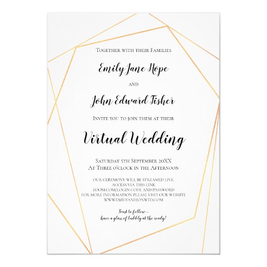 Elegant Simple Gold Geometric Virtual Wedding Invitation ...