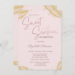 Elegant Simple Gold Glitter Corners Sweet 16   Invitation