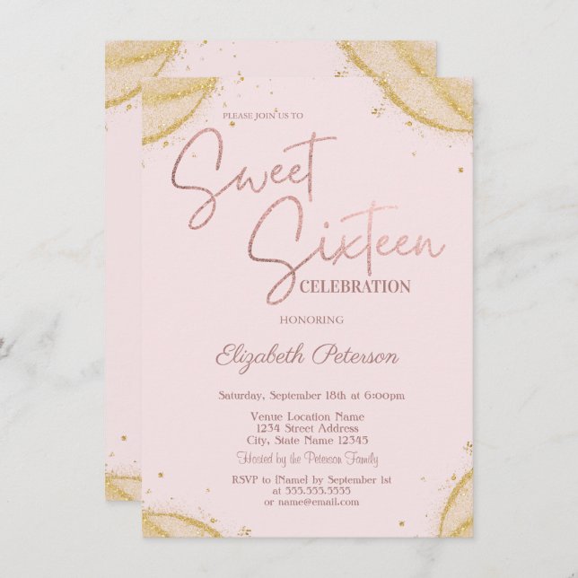 Elegant Simple Gold Glitter Corners Sweet 16   Invitation (Front/Back)