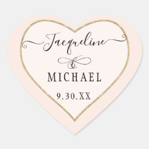 Elegant Simple Gold Glitter Script Blush Pink  Heart Sticker