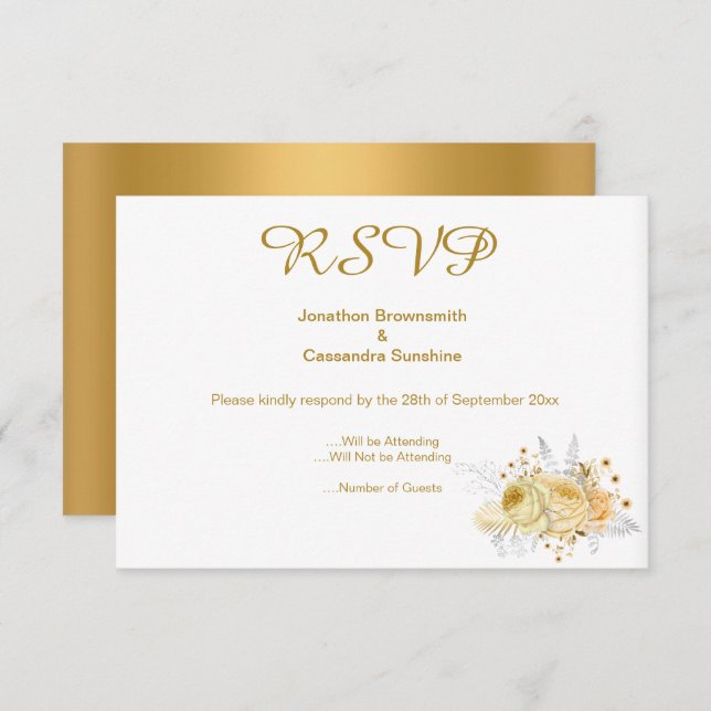 ELEGANT SIMPLE GOLD GOLD FLORAL GOLD RSVP INVITATION (Front/Back)