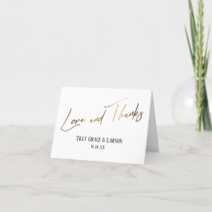 Elegant Simple Gold Handwriting Love and Thanks Thank You Card