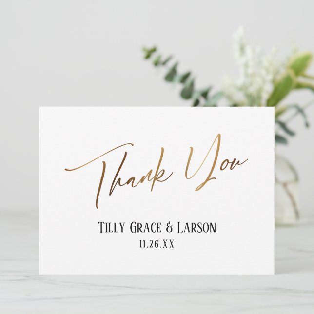 Elegant Simple Gold Handwriting Typography Thank You Card (Standing Front)